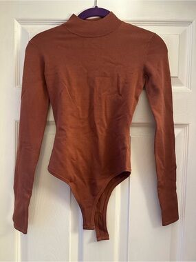 Dion Lee Rust Brown Long-Sleeve Mock Neck Bodysuit